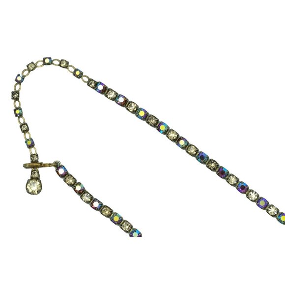 Vintage Sherman Rhinestone Necklace Aurora Borealis and Clear Signed Jewelry - Picture 5 of 10